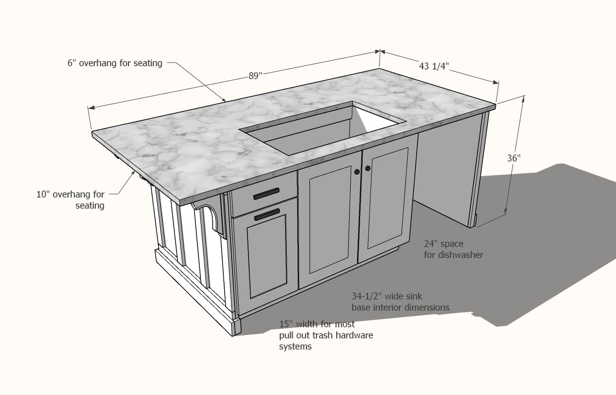dimensions of kitchen island with sink